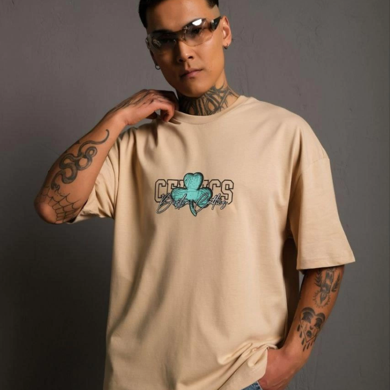 Sırt Baskılı T-shirt - Bej -